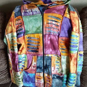 Vintage Retro Tie Dye Womens Multi Colored Hooded Sweatshirt